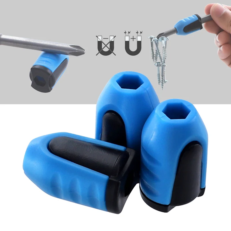 Screwdriver Bit Magnetic Ring 1/4'' Shank Screw Driver Plastic 2 in 1 Strong Magnetizer Demagnetizer for Electric Screw Bit