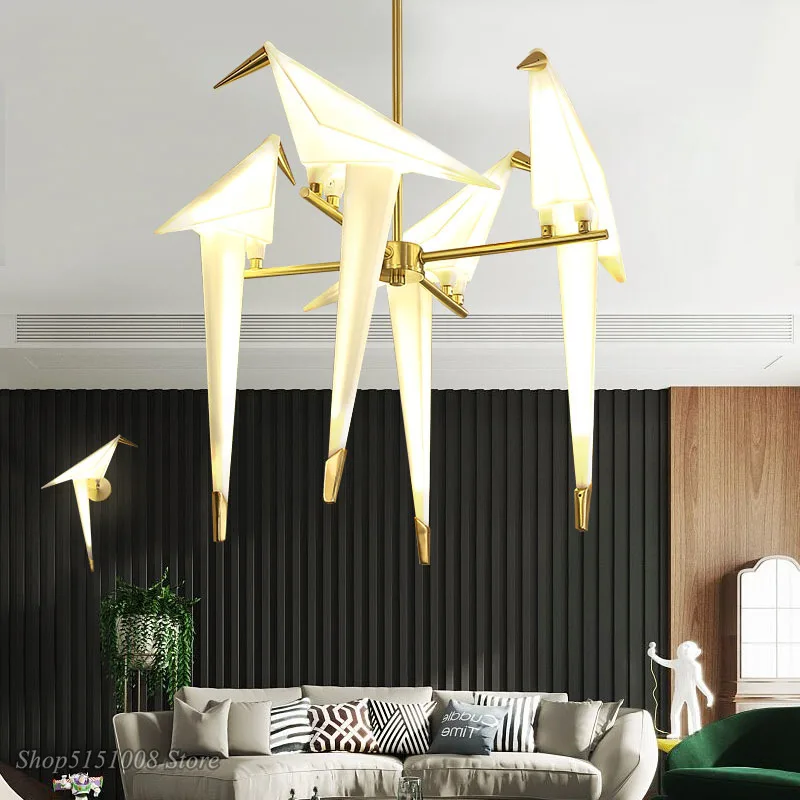 Modern Gold Bird Cage Pendant Light Living Room Bedroom Origami Bird Light Kitchen Hanging Lamp Dining Room Paper House Fixtures