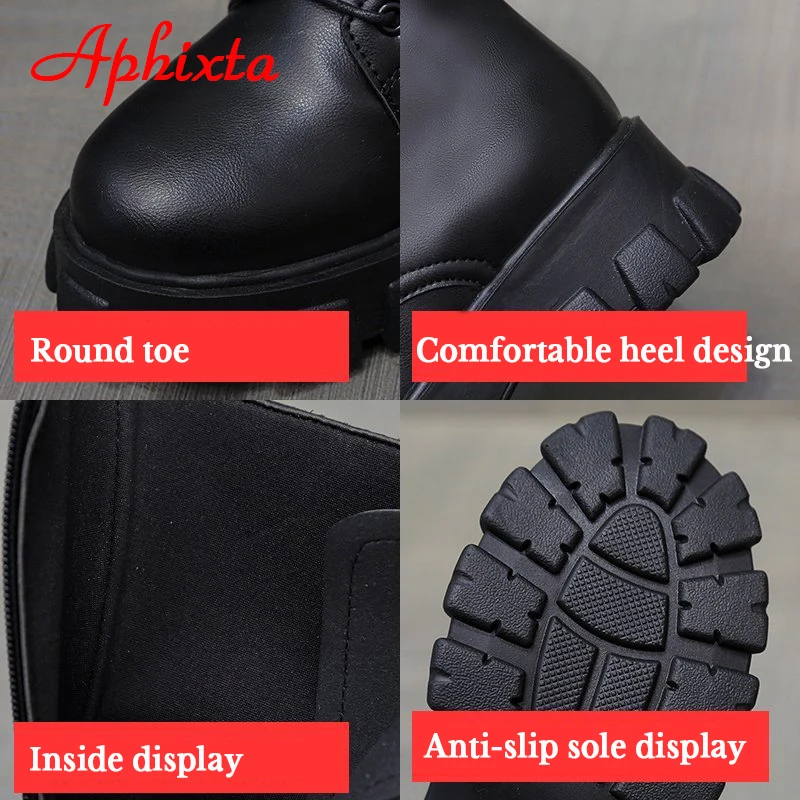 Aphixta 2022 nuovi stivali al polpaccio donna autunno inverno moda cerniera con lacci Botas Mujer stivali piattaforma sportiva tacco scarpe da donna