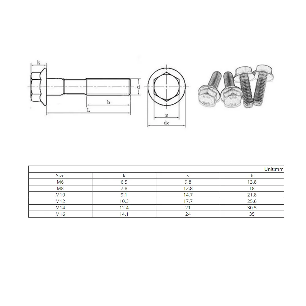 Grade 10.9 Carbon Steel Hex Head Flange Screws Hexagon Flanged Bolts  Full/Partial Thread GB5789 M5 M6 M8 M10 M12 M14 M16
