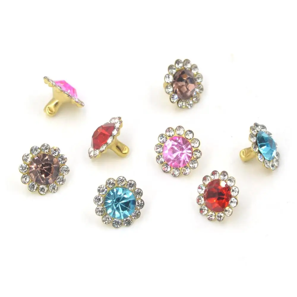 30pcs Glass Crystal Flower Double Cap Rivet Stud Collision Nail Leathercraft Shoe Bag Belt Handicrafts Garment Bracelet 8.3*11mm