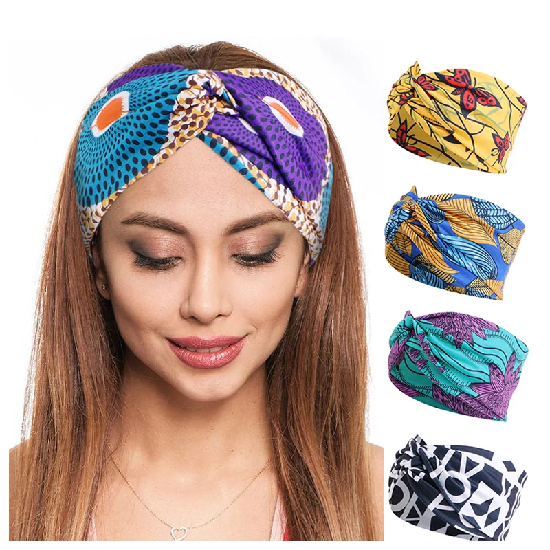 

New African Floral Print Headband Twist Style Women's Sports Yoga Elastic Hairband Fashion Salon Make Up Hair Wrap Headwear