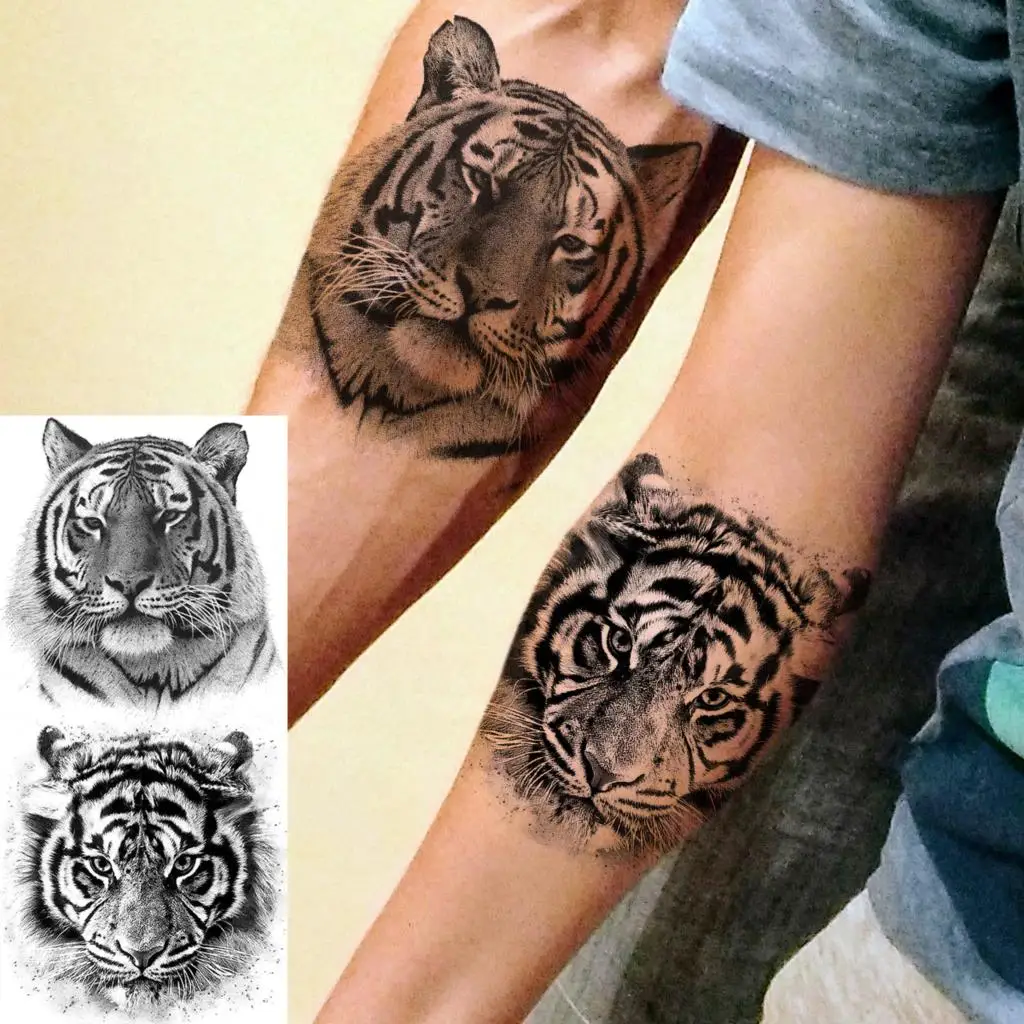 Tatouages Temporaires 3D en Forme de Tigre Noir et Rose pour Homme et Femme, Faux Tatouage Réaliste, Lavable, pour Avant-Bras