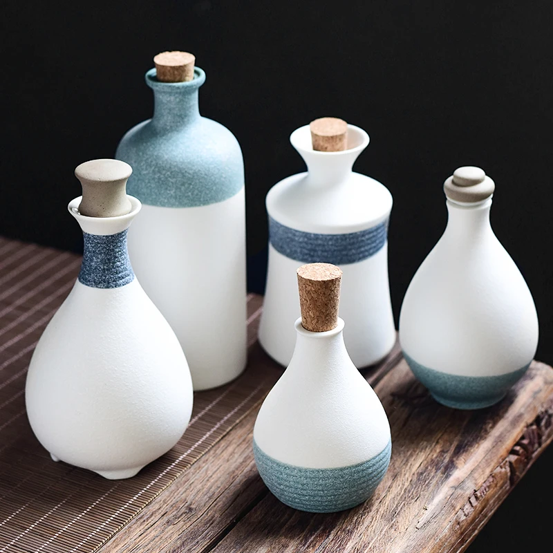 Japanese Ceramic Sake Bottle Pottery Wine Pot Barware Vintage Spirits Hip Flask Home Kitchen Bar Flagon Liquor Pot Drinkware