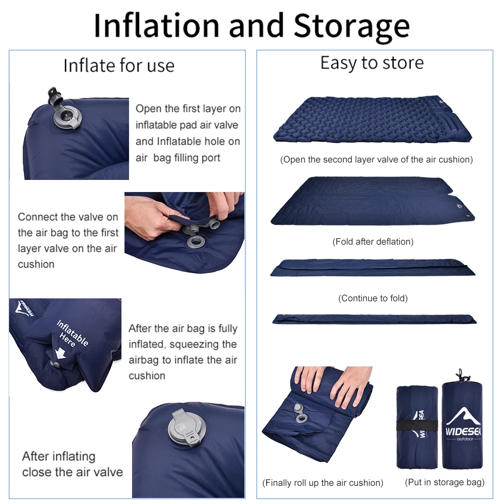 Widesea camping Dubbele Opblaasbare Matras Outdoor Slaapmatje Bed Ultralight Opvouwbare Reizen Luchtmat Kussen Vochtbestendig