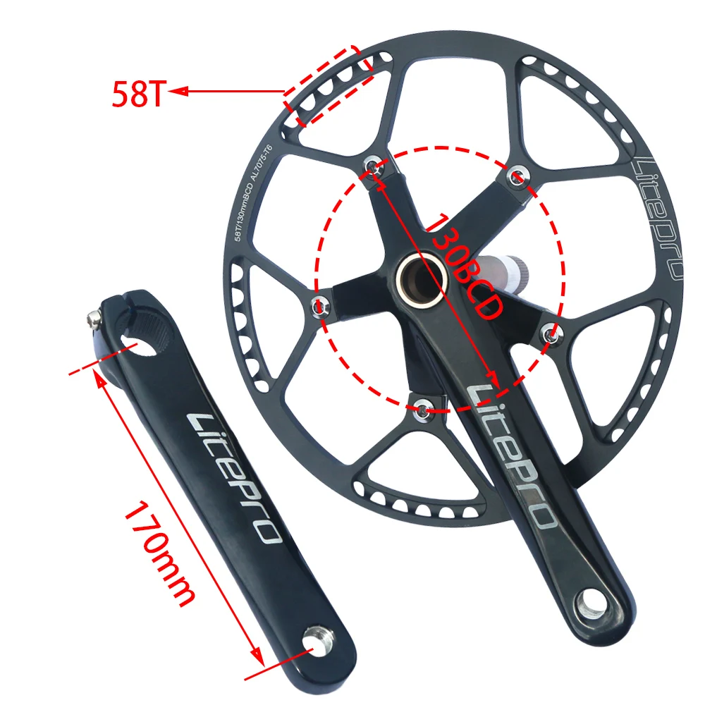 Litepro 130BCD Road Bike Crankset Foldable Bicycle Crank set Hollow Integrally 170mm Bike Crank parts With BB Bottom Bracket