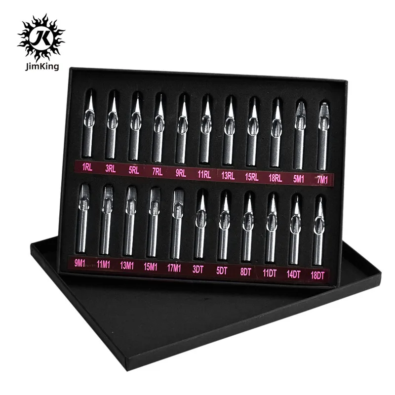 JimKing Tattoo Stainless Steel Nozzle Tips Tubes Set Kit Box Round Flat Tattoo Tips Mixed For Tattoo Needles Machine Grip Supply