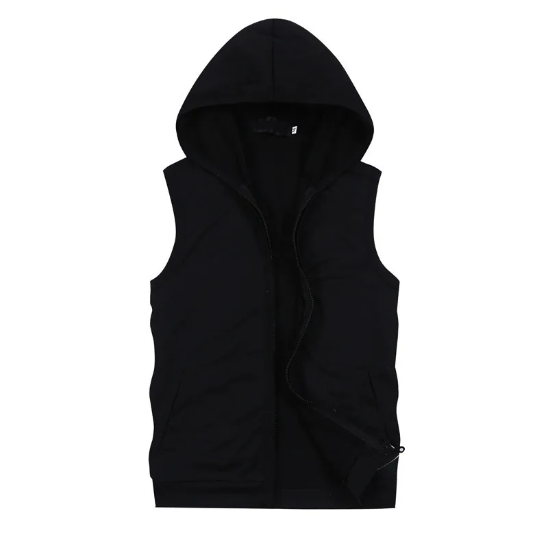 New Mens Sleeveless vest Summer Men  Tank Top With Hood Male Fashion None Sleeve Hoodie Zip Up Casual Sportswear Clothes