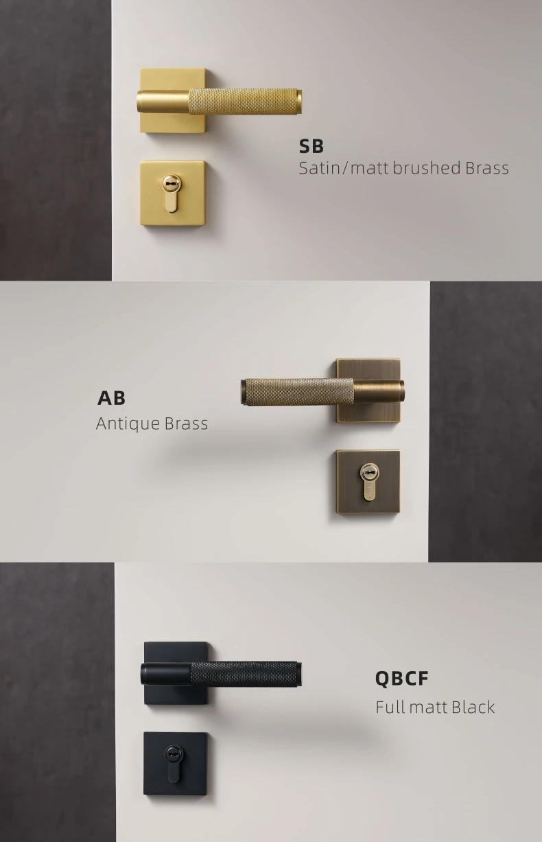 Dooroom Messing Tür gerändelt griff Set Moderne Interiror Schlafzimmer Badezimmer Tür Lever Set Dummy Privatsphäre Durchgang schloss – Detail 5