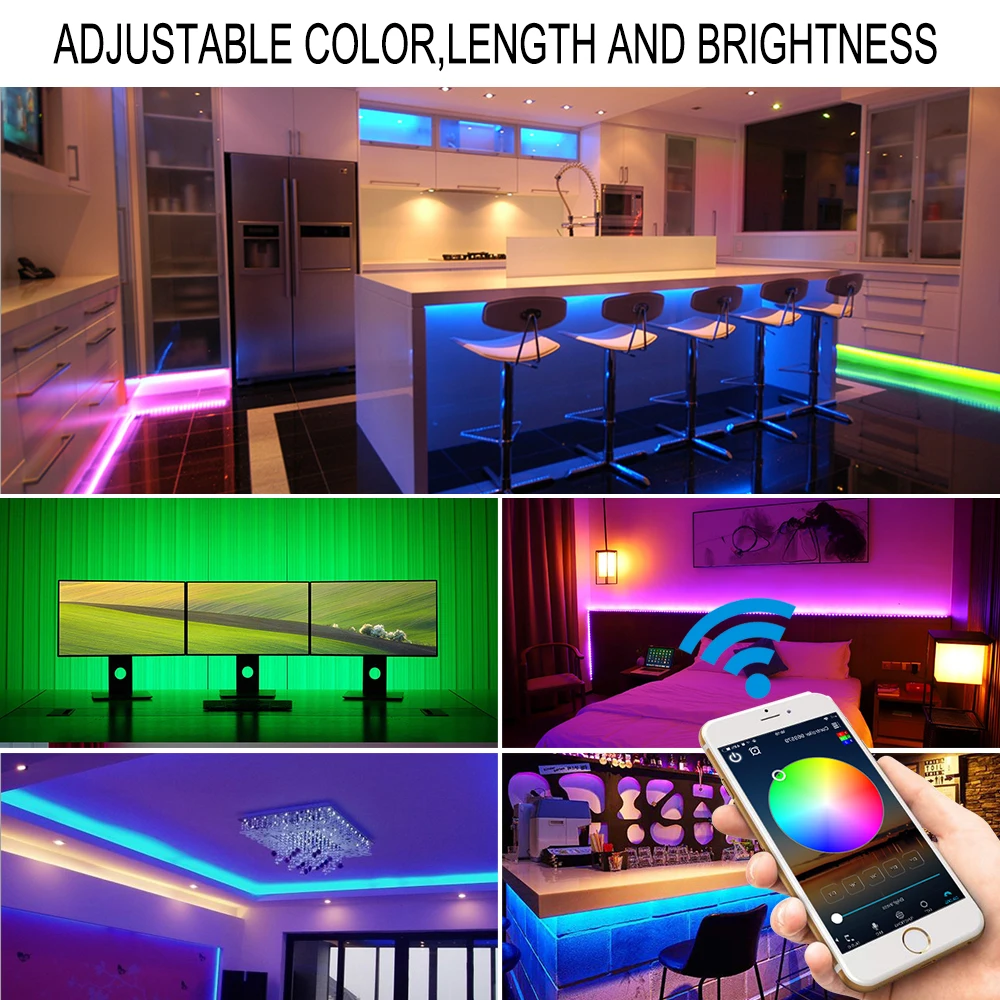 12V Smart Lighting 10m 5050 RGB LED Light Strips Set+ WIFI APP Remote Controller + Transformer for Alexa Assistant