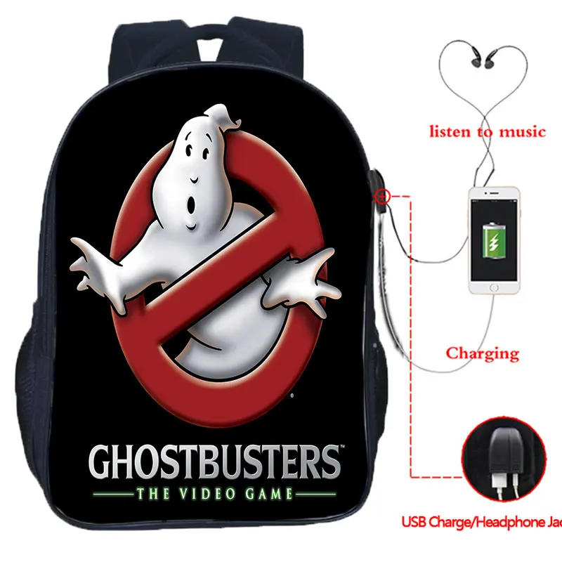 Kawaii Ghostbuster Backpack Students Bookbag Boys Girls Travel Shoulder Bag Beautiful Pattern Rucksack USB Charging School Bags