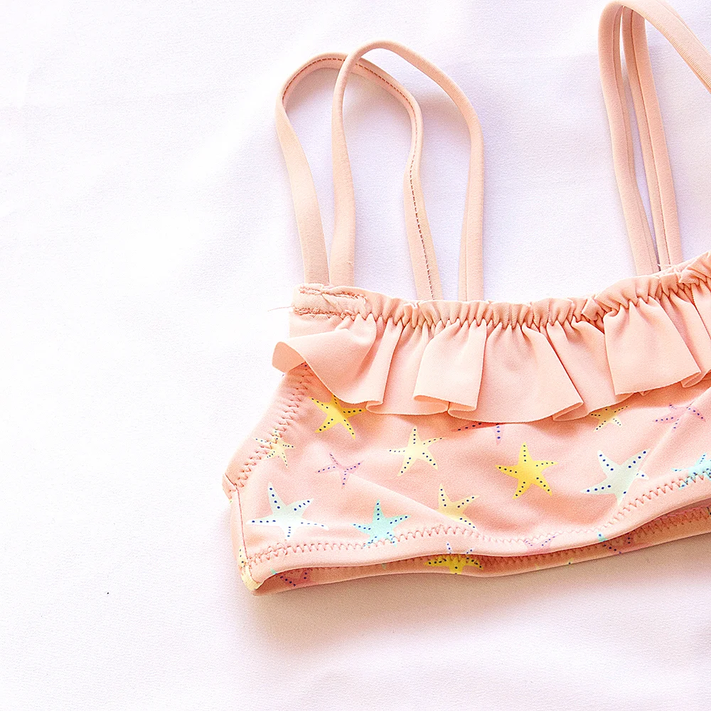 Bañador para niñas de 2 a 10 años, conjunto de Bikinis Falbala con estampado de cuello Halter, traje de baño Infantil, 2024