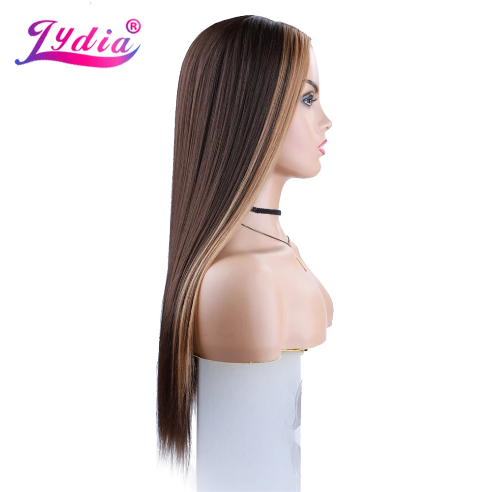Lydia Long Silky Straight U Part Mixed 4/27 Color Hair Wigs Heat Resistant Synthetic 20Inch For Women Ladies Daily
