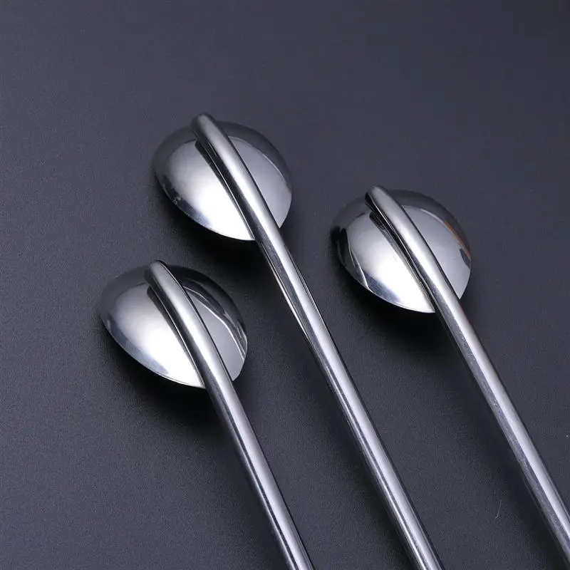 6Pcs Stainless Steel Drinking Straw Spoon Reusable Coffee Spoon Stirrers Grounds Cocktail Smoothie Stirrer Spoon Tea Tools Bar