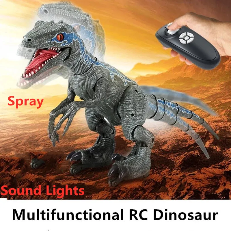 Controle remoto robô animal de alta simulação spray andando som cantando dança multi-função rc dinossauro spray dinossauro brinquedos