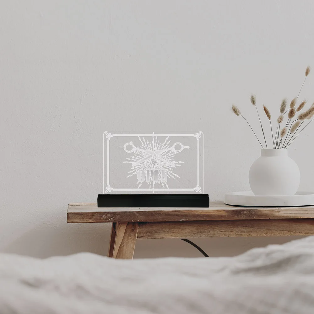 Barber Shop LED Open Sign for Business Displays Barber Accessory Scissor Emblem Light Man Club Reception Decorative Signs Lights