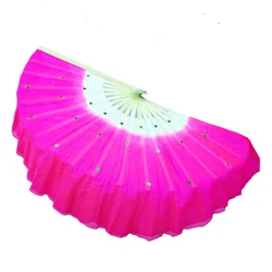 Cheap 41cm Imitation Silk Belly Dance Fan Veils Pair Sequine Decorated Bamboo Hand Fans For Bellydance Square Dancing Adults