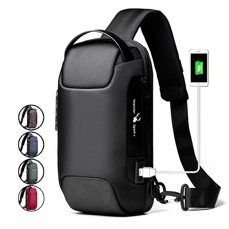 Men Business Chest Bag travel Shoulder Bag sports Motorcycle bag Anti-theft password Crossbody Bags USB Charging Messenger Bag