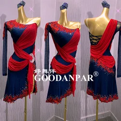 New Latin dance dress lady for women  costume sexy Single shoulderlatin wear for competition sapphireLavender GOODANPAR