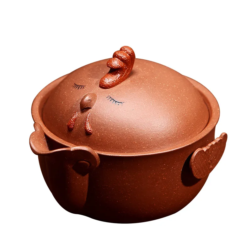 ★True yixing purple sand crack cup office prosperous wealth dog tureen suit portable kung fu travel tea set the teapot