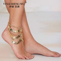 New Summer Sexy Gold Bohemia Chain Anklet Tassel Belly Dance Foot Accessories Barefoot Dancing Foot Jewelry 1pc Alloy for Women