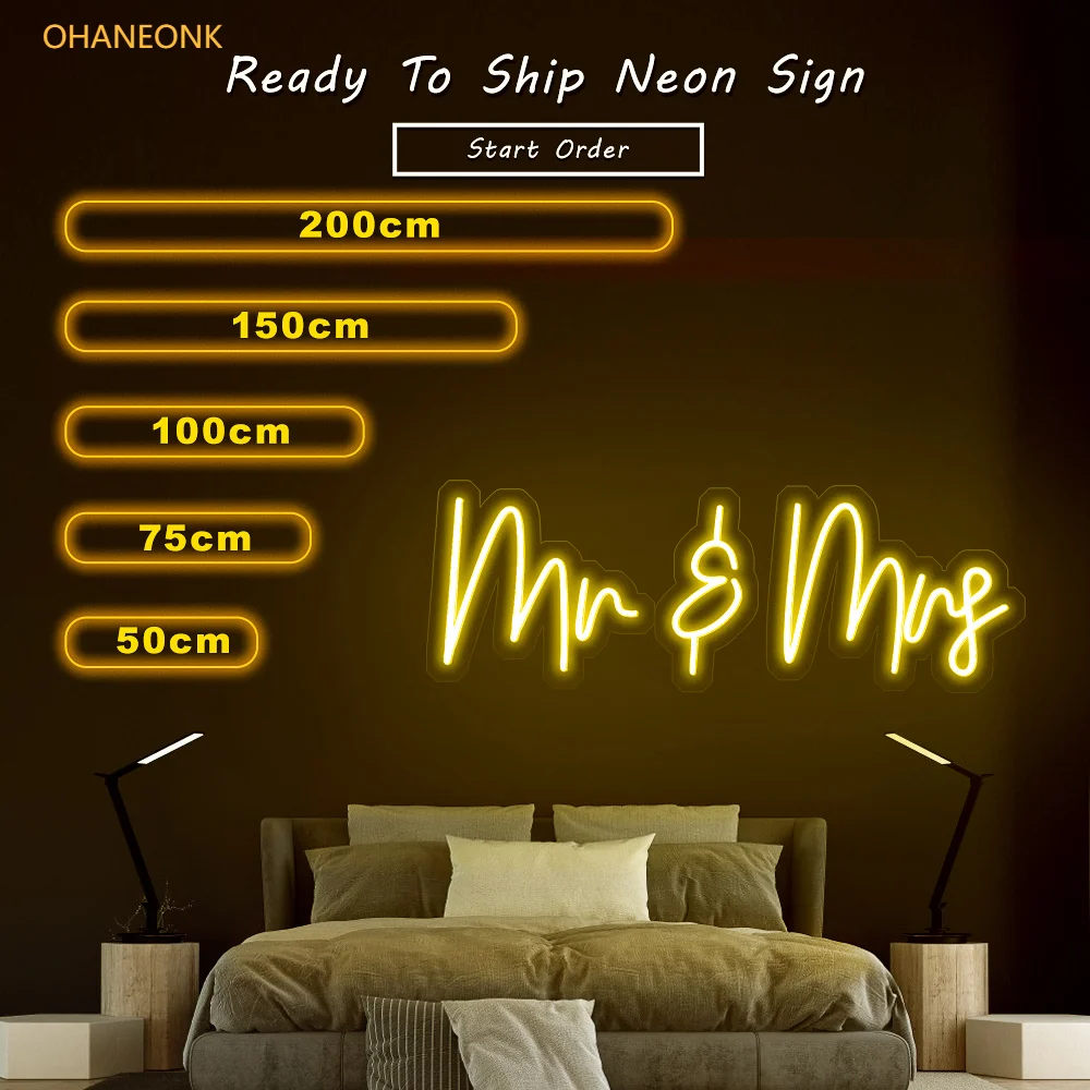 

OHANEONK Custom Letters Mr & Mrs Neon Sign Light Led Party Light 12V Indoor Leds Wedding Birthday Party Marriage Decoration