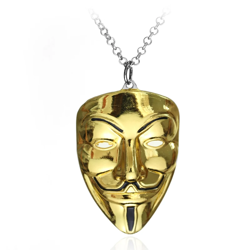 V for Vendetta Pendant Necklace Anonymous Mask Charm Choker Necklace Hacker Mask Metal Necklace For Men Women Movie Accessories