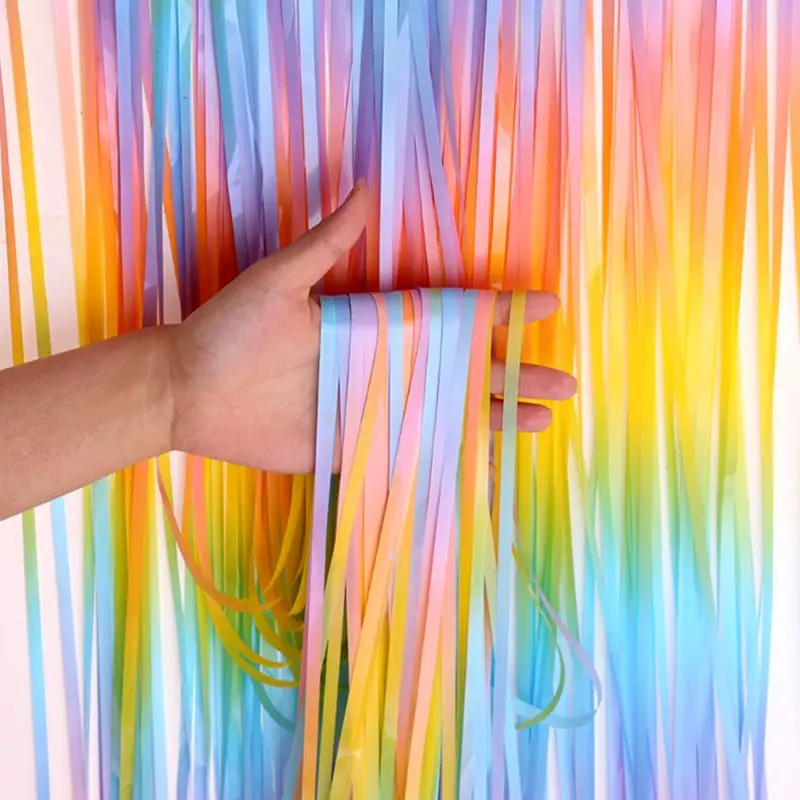 2-3m Color Macaron Fringe Tinsel Curtain Wedding Birthday Party Backdrop Curtains Baby Shower Photo Booth Wall Drapes Decoration