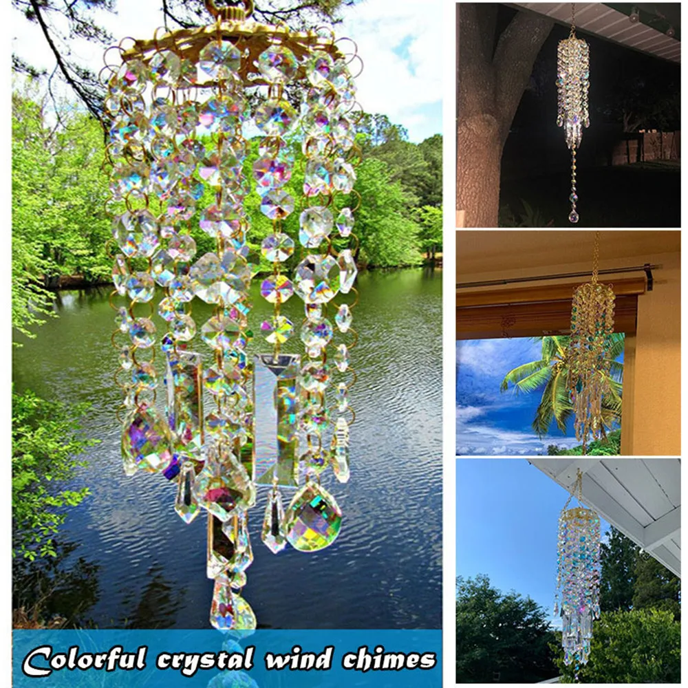 Chandelier Wind Chimes AB Coating Crystal Prisms Hanging Suncatcher Rainbow Chaser Window Curtains Pendant Home Decor Gifts Outd