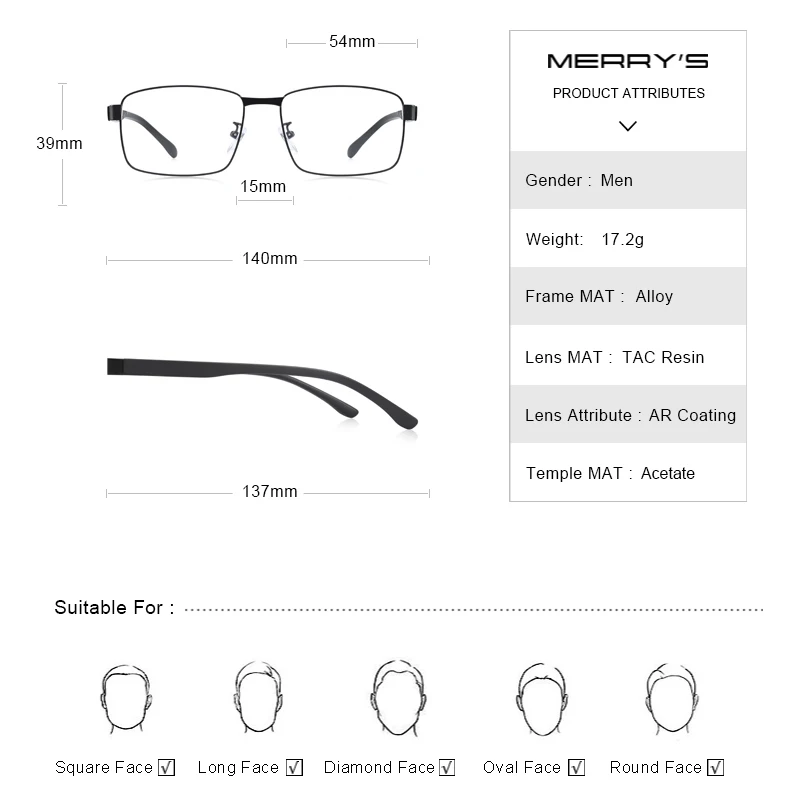 MERRYS DESIGN Men Business style Square Glasses Frame Male Myopia Prescription Eyeglasses TR90 Frame Titanium Alloy Legs S2105