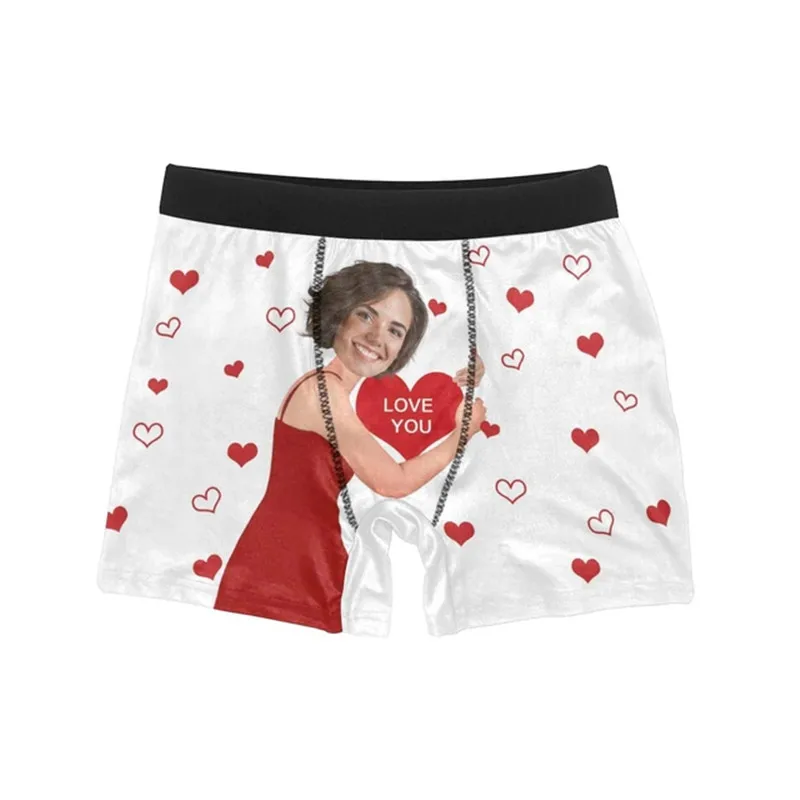 Custom Face Boxer Briefs for Men, Peronalized Photo Red Lip Underwear, Anniversary Birthday Father's Day Gifts for Boyfriend Hus