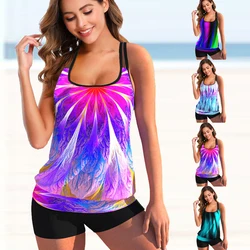 Women Plus Size Tie-Dye Print Tankini Swimsuits Swimwear High Waist Swimsuit Female Vintage Retro Bathing Suit Beachwear Bikini