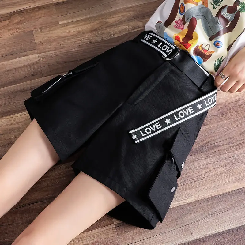 Calças de carga shorts para calças femininas de verão estudantes do sexo feminino coreano solto casual esportes de cintura alta shorts grande bolso