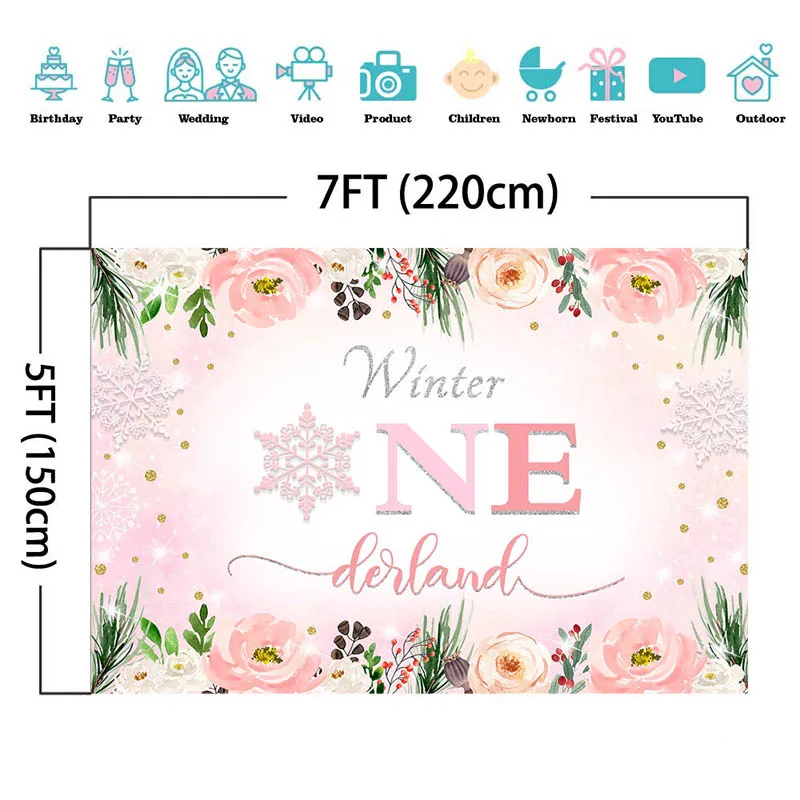 Mocsicka 첫 번째 생일 배경 꽃 눈송이 장식 스타일 베이비 샤워 사진 배경 사진 스튜디오