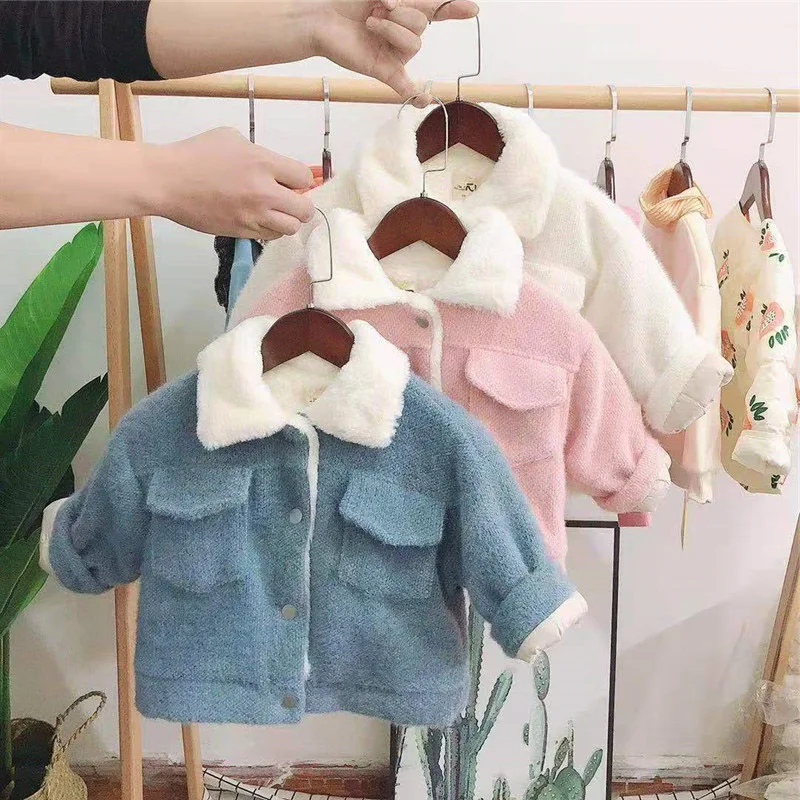 

Children Clothes Warm Velvet Kids Outwear Jackets Autumn Winter 1-6Years Olds Fur Fleece Girls Boys Single-Breasted Thick Coats