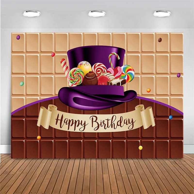 Birthday Backdrop Chocolate Candy Lollipop Baby Kids Birthday Party Photo Background Decor Banner Photography Backdrop Photocall