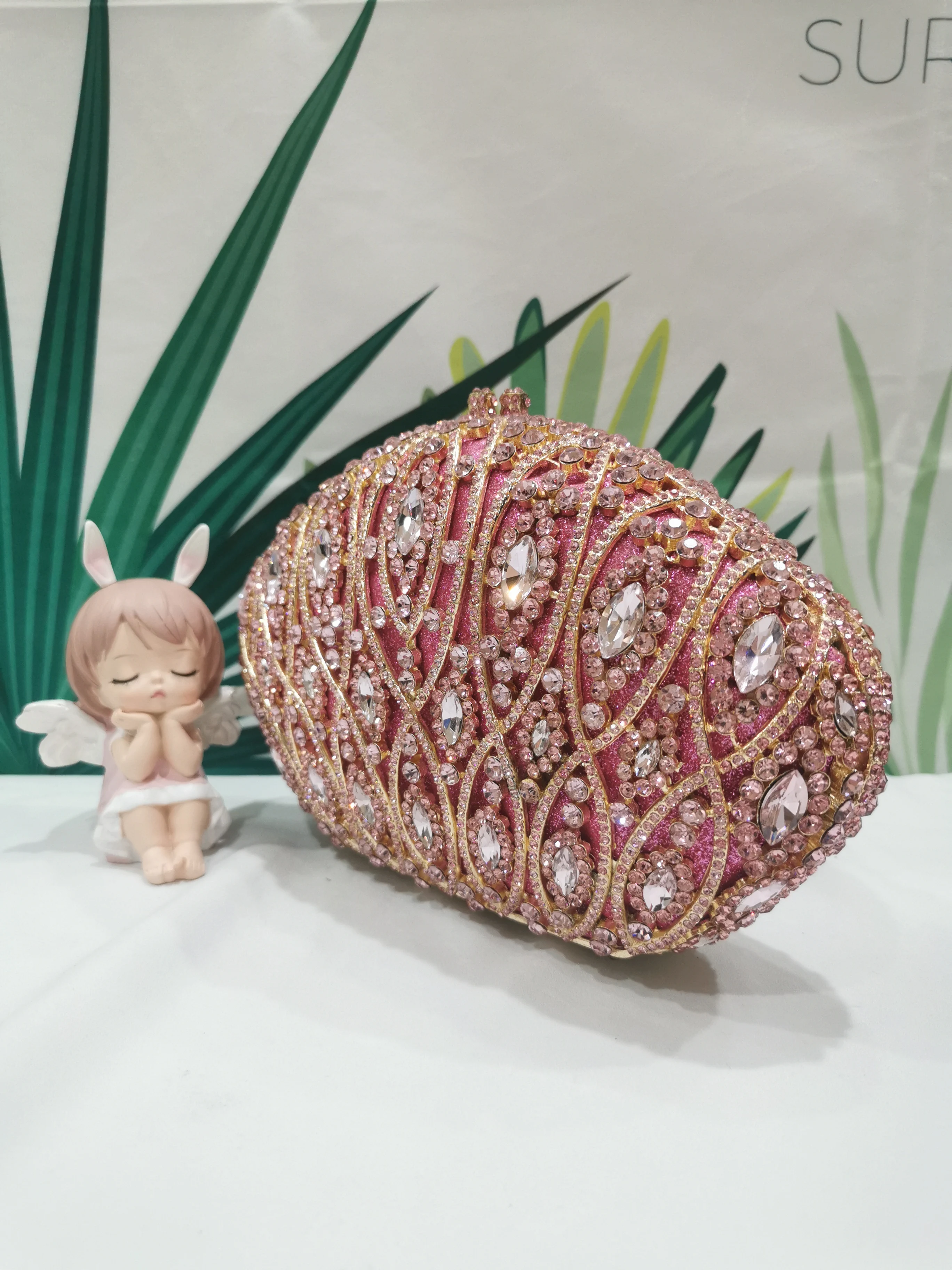 Pink Clutch Crystal Evening Purse Large Rhinestone  Clutches Luxury Women Diamond Wedding Bridal Handbags  Party Purses Lady