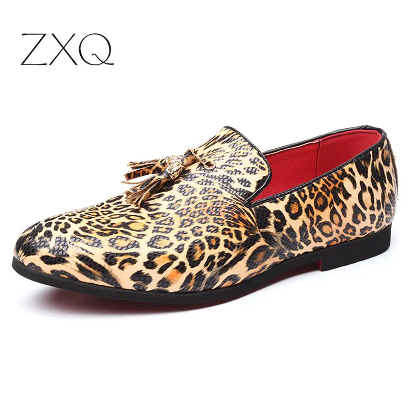 2024 Luxury Men Leather Shoes Fashion Fringed Leopard Loafers Men Slip-on Party Casual Shoes Large Size 38-48 Dropshipping