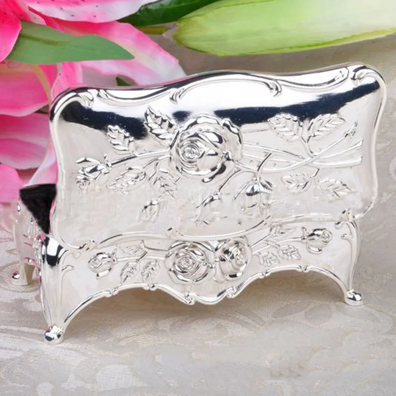 Retro Rectangular Rose Flower Jewelry Storage Box Zinc alloy Storage Case for Women Ladies Wedding Rings Box