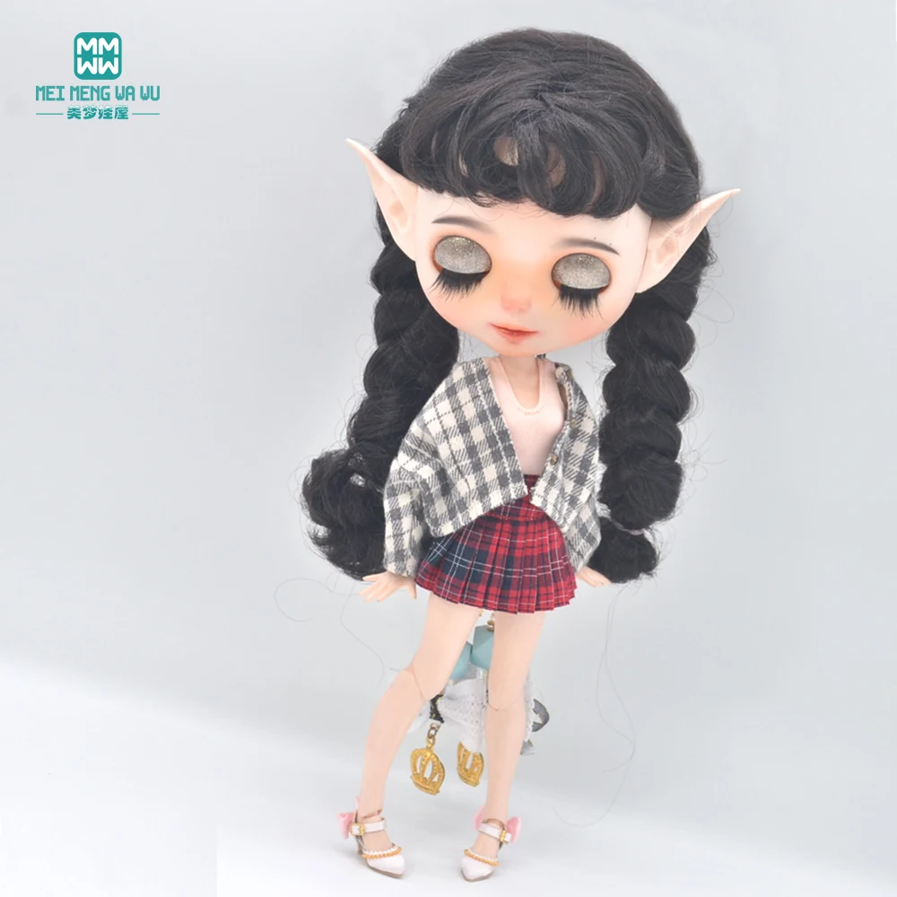 Clothes for Doll Fits Blyth Azone OB22 OB24 Doll Fashion Woolen Jacket Plaid Top Blue, Green, Black, Gray