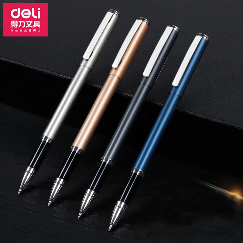 

Deli Metal Sign pen S82 Metal Gel Ink Pen 4 Colors 0.5MM Black Ink Pull out Pen For School Office Home Stationery Pen