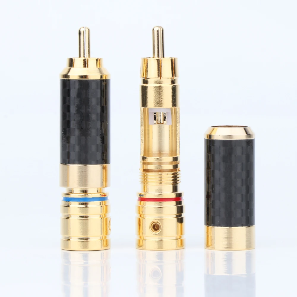 Conector RCA de Audio Hifi, conector RCA de fibra de carbono chapado en oro, enchufe de Audio RCA de soldadura