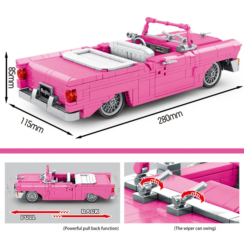 Technical 1957 Classic Fairlane 500 Skyliner Sunliner Building Block Retro Car Model Roadster Pull Back Vehicle Brick Toys