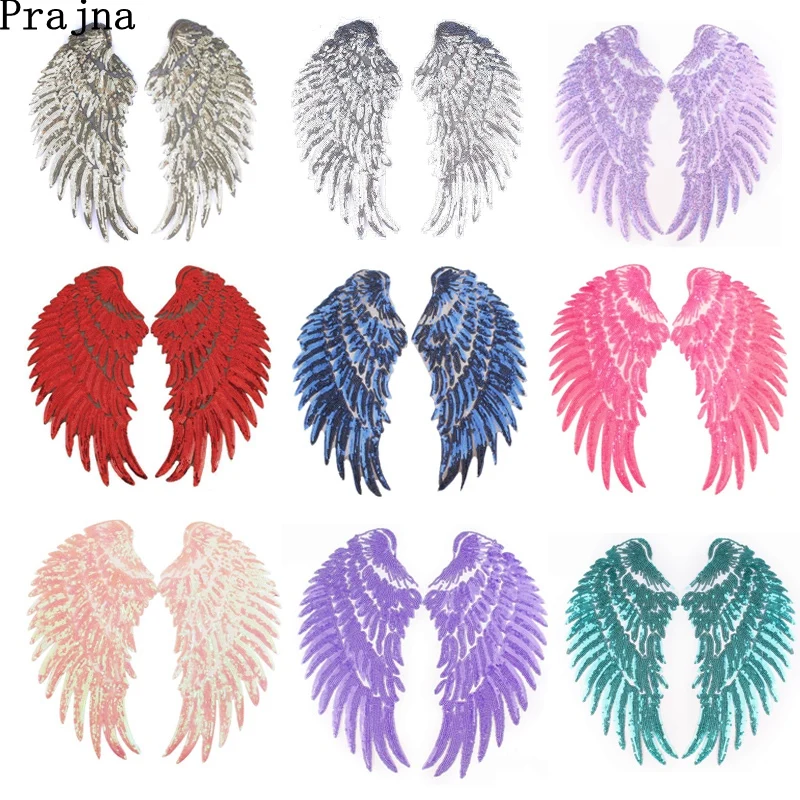 1 Pair Multicolor Sequin Patch DIY Angel Wings Iron on Patches for Clothes Sew on Embroidered Patches On Clothes Applique Sticke