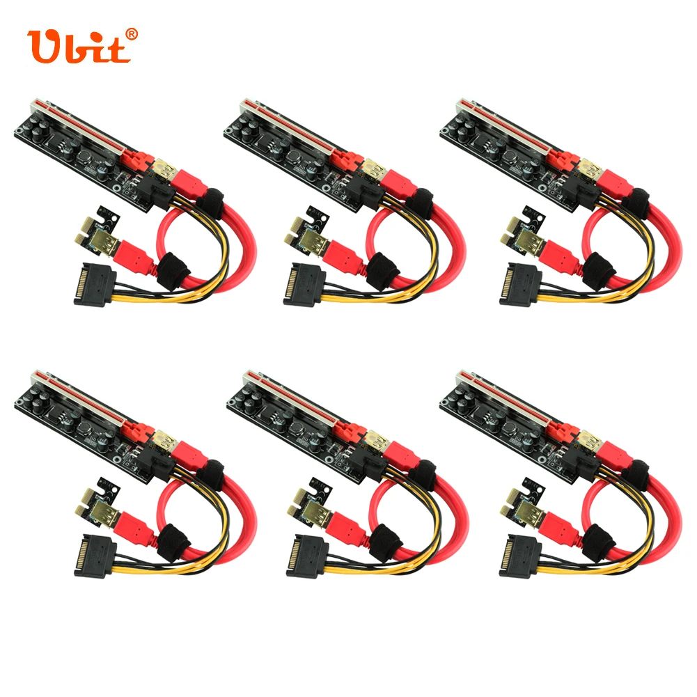 6x Ubit PCI-E Riser Express Adapter Card V009S-PLUS 6 Pin Sata 1X to 16X PCI Extender Cable USB3.0 Power GPU Graphics For Mining