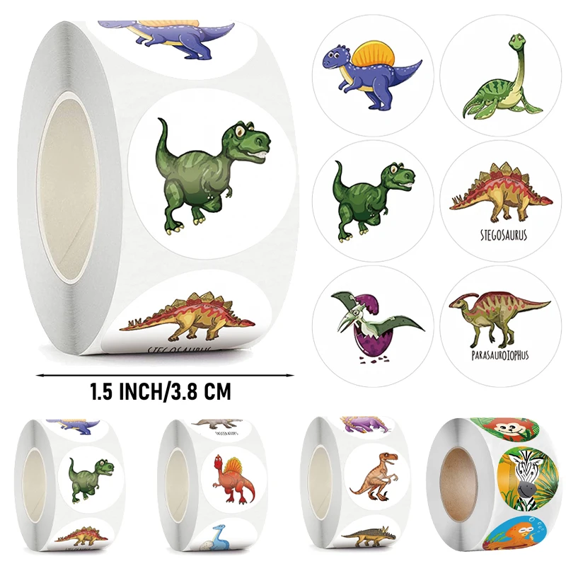 

500Pcs 1.5 Inch Cute Dinosaur Cartoon Animals Stickers for Kids Encourage Sealing Labels School Teacher Child Toy Sticker Labels