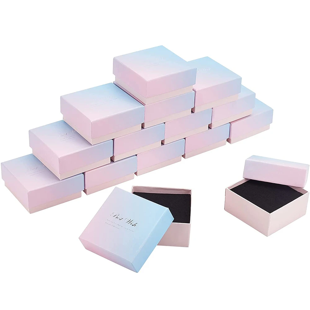 18pcs/24pcs Rectangle Cardboard Boxes with Black Sponge for Pendant Necklace & Ring Jewelry Gift Packaging Boxes 8x5x2.65cm