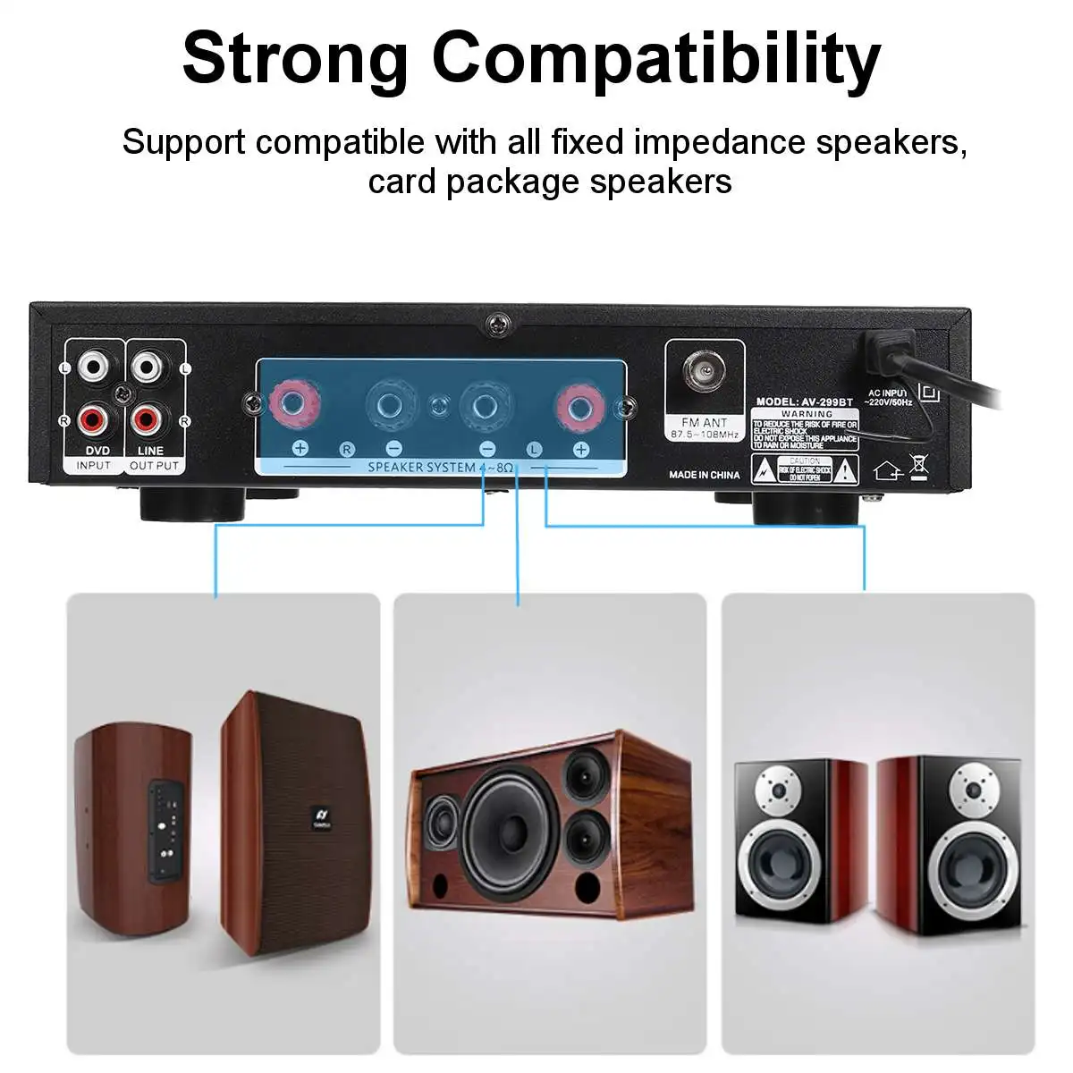 مكبرات الصوت المسرح المنزلي SUNBUCK AV-299BT USB FM 5.0 بلوتوث MP3 2 Mic المدخلات 2CH 2000 واط 50 هرتز ستيريو مكبر كهربائي