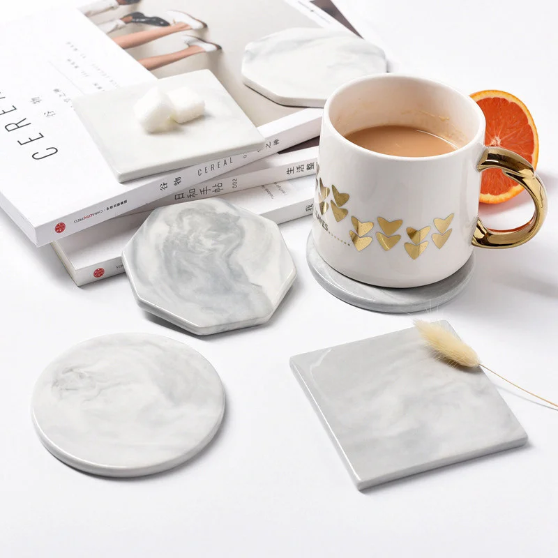 Ins Marble Ceramic Coaster Coffee Tea Cup Mat Dinner Bottle Pad Placemats Table Decoration Accessories 1pc Pink Grey Tablemat