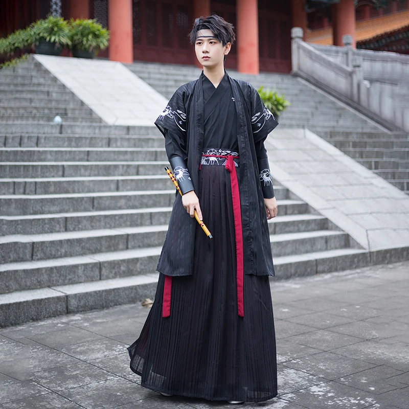 

Chinese Dress Ancient 4XLHanfu Black Traditional Embroidery Dresses China Style Folk Dance Robe Cosplay Costume Kimono Men suit